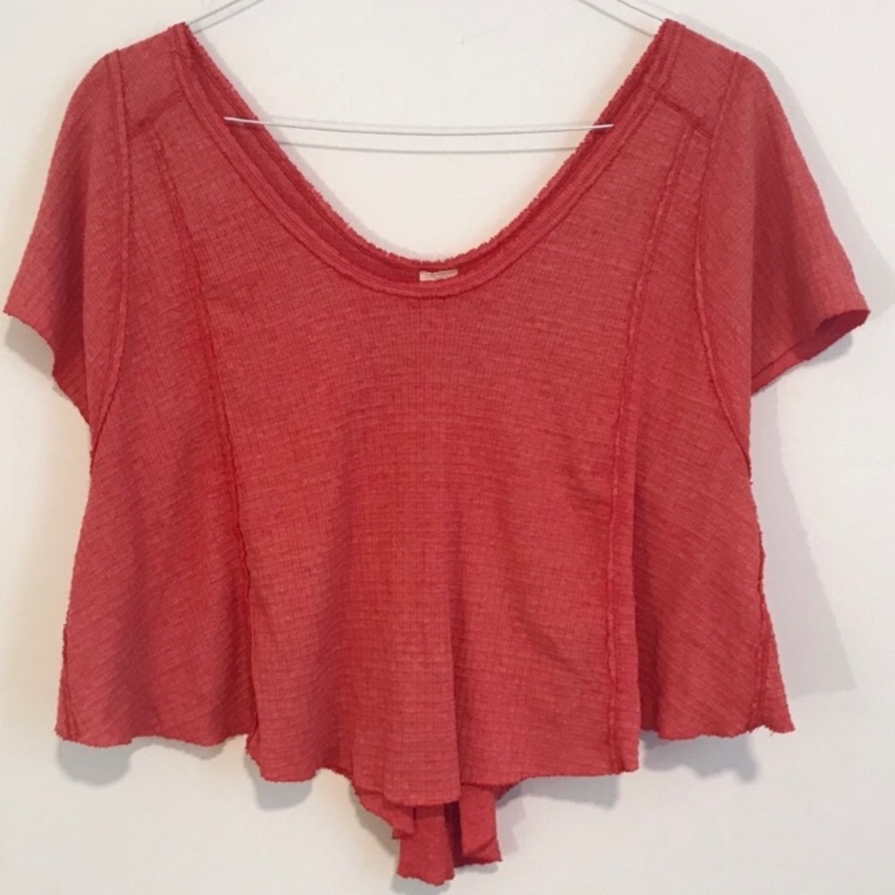 Free People | Red Orange Crop Tee Distressed XS